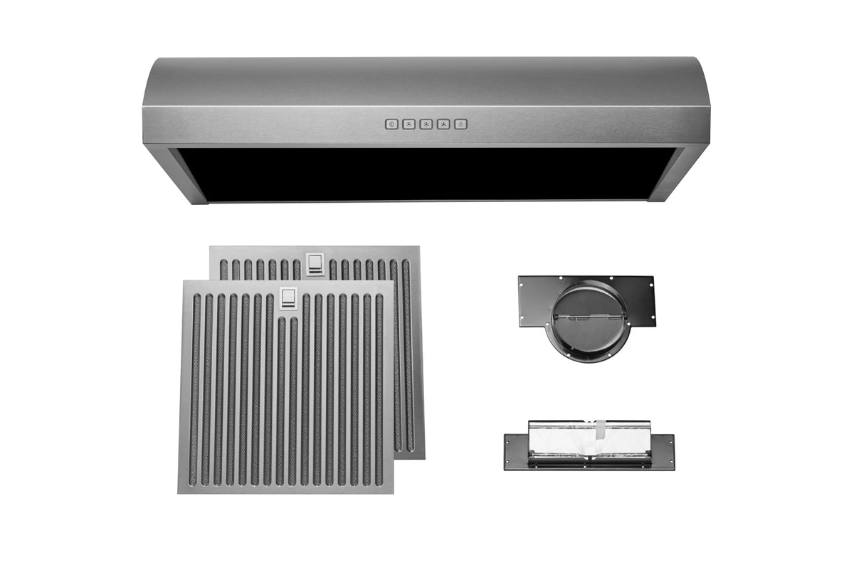 Hauslane Chef Series 30" B018 Convertible Under Cabinet Range Hood 120 Volts Minimalist 3-Way Venting 250 CFM Aluminum Filters LED Stainless Steel