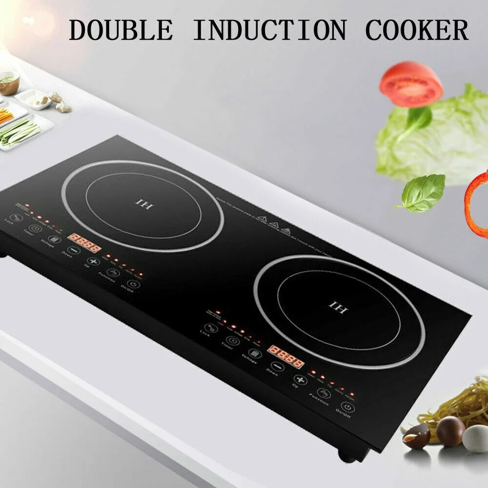 2400W 110V Electric 2-Burners Built in Dual Induction Cooking Cooker Cooktop Countertop