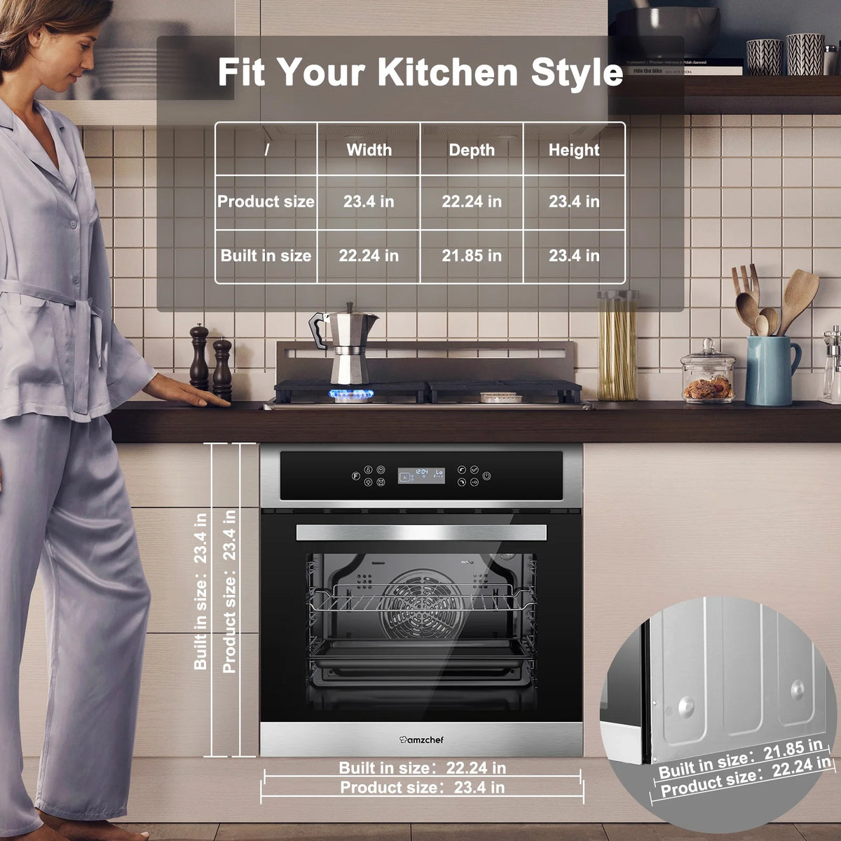 AMZCHEF Single Wall Oven 24" Built-in Electric Ovens