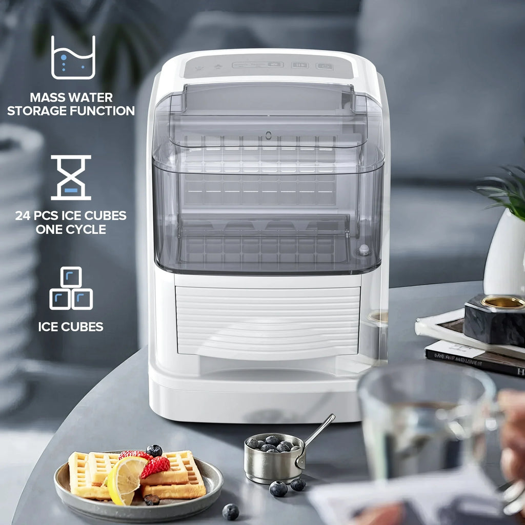 Auseo Cubic Ice Maker Machine, 2 Ice Size, 33 Lbs/Day, 24 Pcs Ice Cube Per Cycle, Large Ice Cube Storage Capacity, Adjustable Ice Thickness for Home/Office/Dorm, Silver