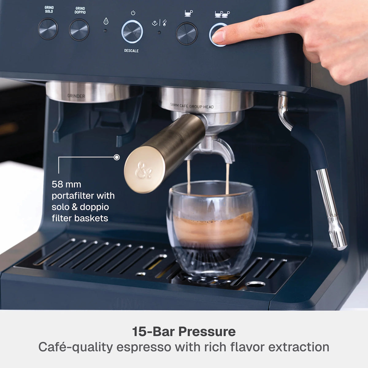 Thyme & Table Barista Grade Espresso Machine with 15-Bar Pressure, Conical Burr Grinder and Steam Wand, Sand White