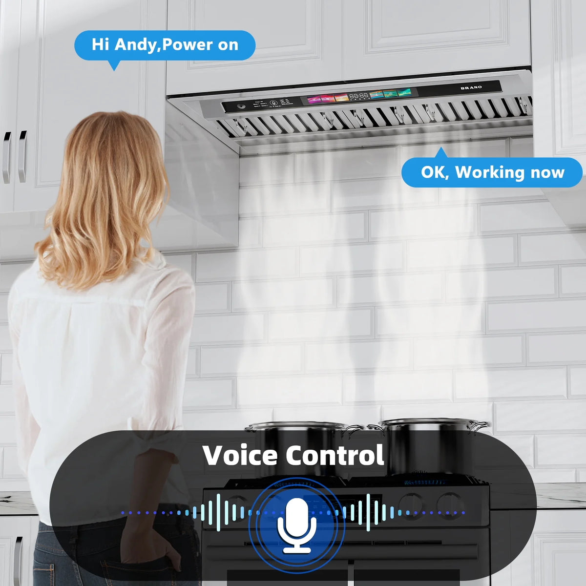 Brano 36-Inch Built-in Range Hood Insert , Voice/Gesture/Touch Control, 900 CFM, 4-Speed, Ducted/Ductless, Adjustable Lights