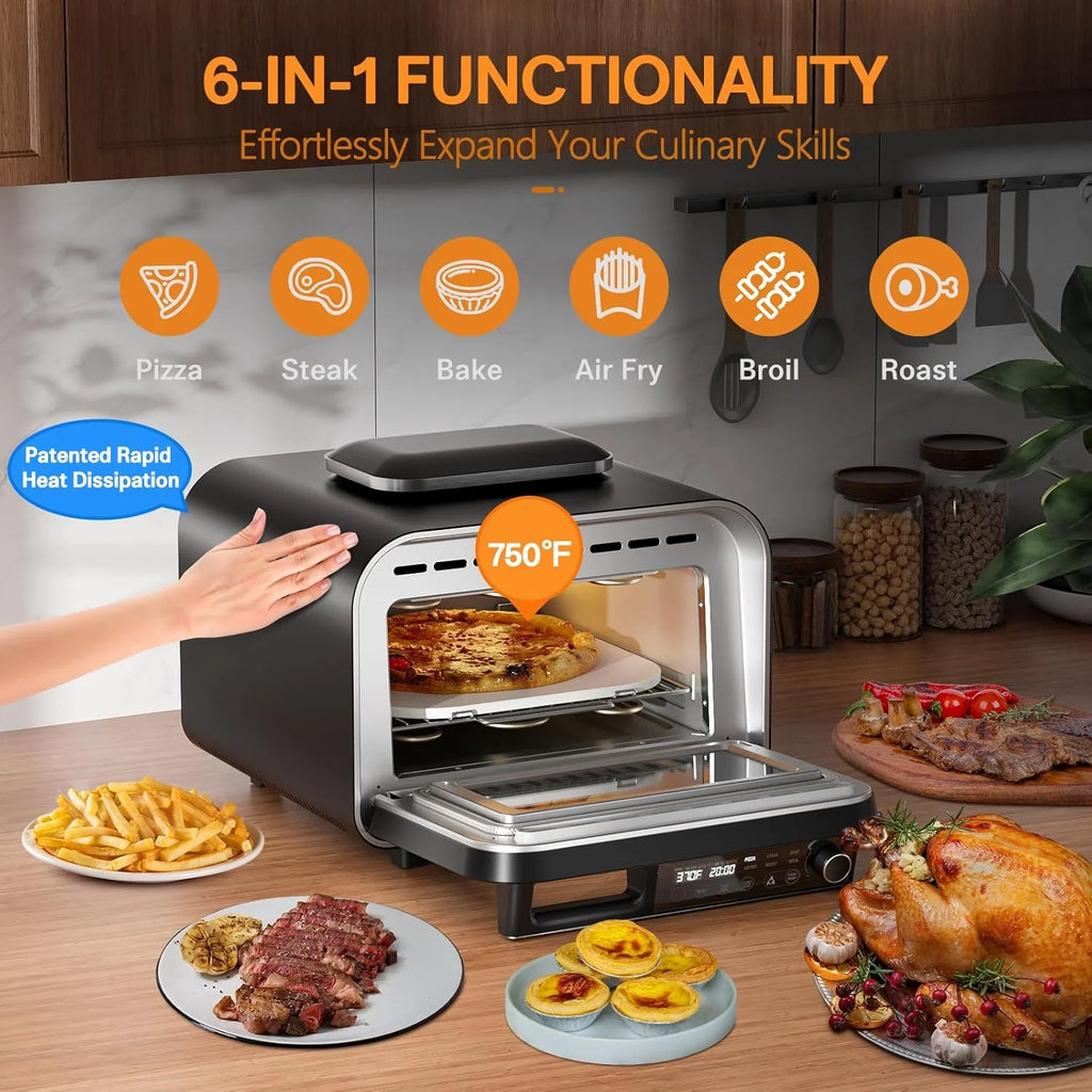 G.A. HomeFavor 1800W Electric Pizza Oven, 12" Multi-Function Maker with Air Fry, Bake, Roast, Broil & Grill, Graphite