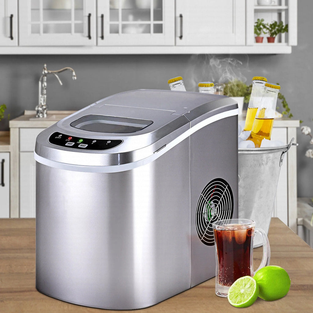 Costway Silver Portable Compact Electric Ice Maker Machine Mini Cube 26lb/Day