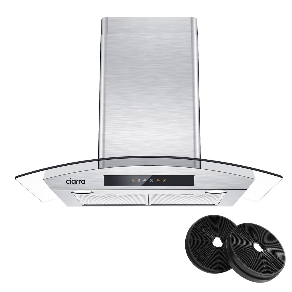 CIARRA Wall Mount Range Hood 30 inch with Tempered Glass 450 CFM Kitchen Vent Hood Ductless Ducted Convertible CAS50275