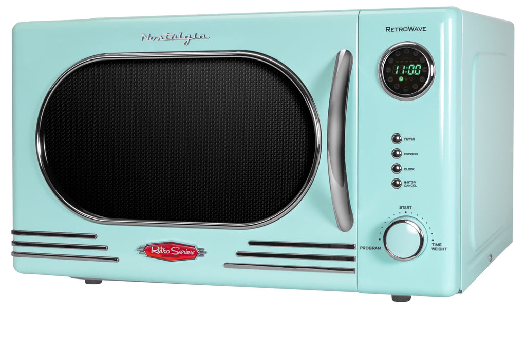 Nostalgia Retro Countertop Microwave Oven - Large 1000-Watt - 1.1 cu ft - 12 Pre-Programmed Cooking Settings - Digital Clock - Kitchen Appliances - Black