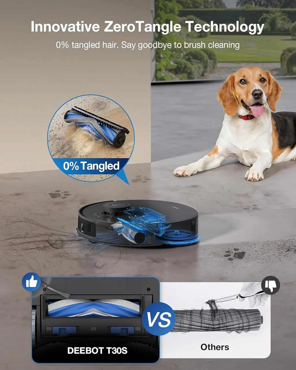 ECOVACS DEEBOT T30S Care Robot Vacuum & Mop - 11000Pa, ZeroTangle, TruEdge Mopping, Self-Emptying, Auto-Mop Lifting