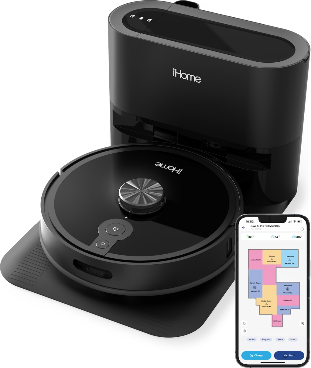 iHome AutoVac Nova S1 Pro Self Empty Robot Vacuum, LIDAR Mapping, 150 Min Runtime, Strong Suction, New