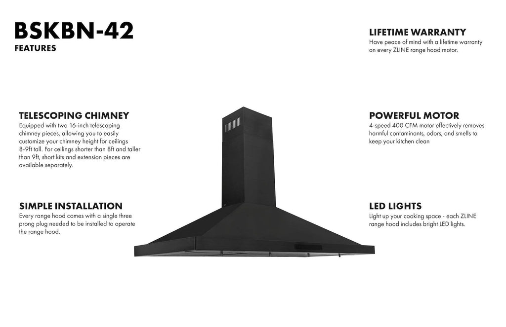 ZLINE 36 in. Wall Mount Range Hood in Black Stainless Steel (BSKBN-36)