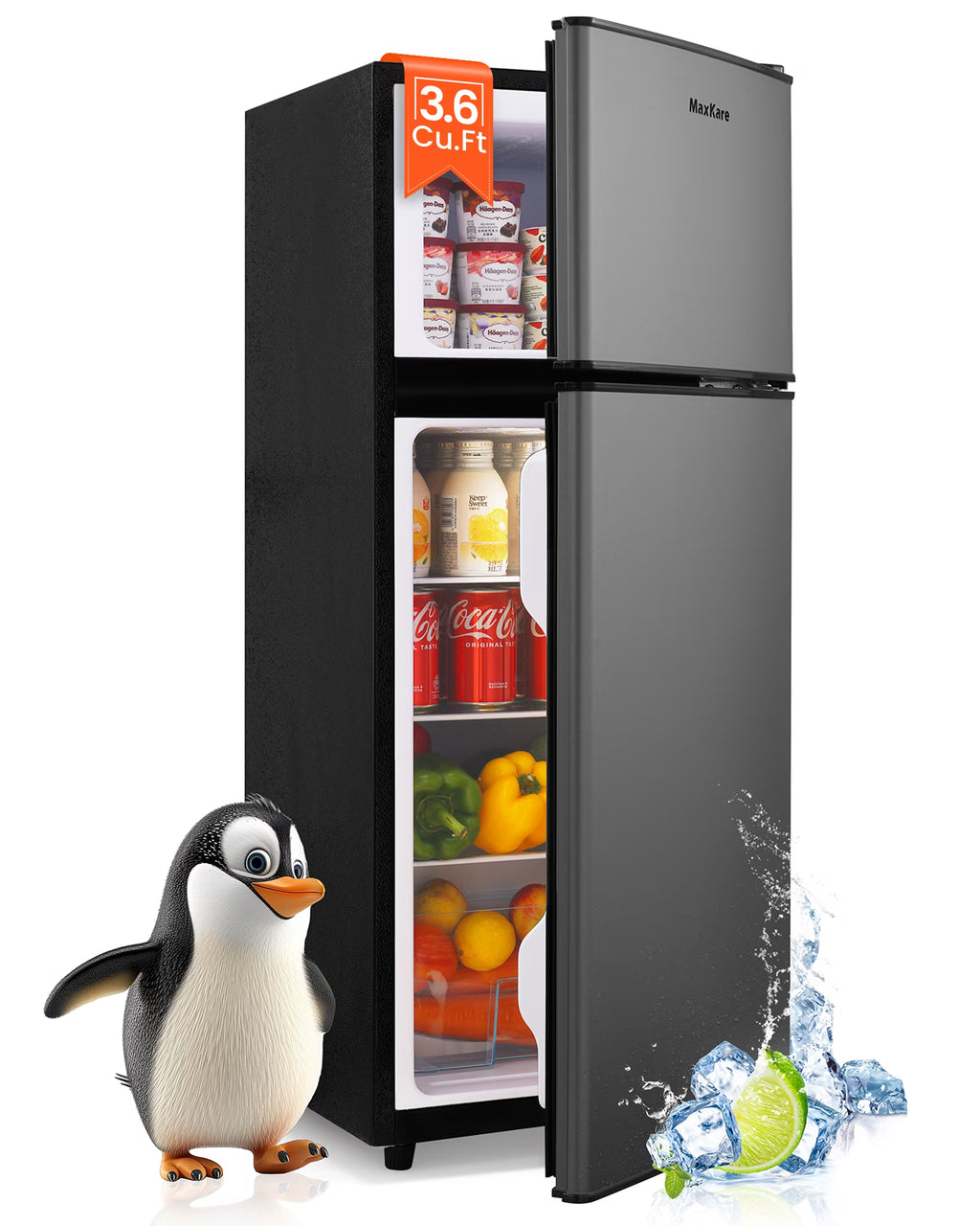 MaxKare 3.6 cu.ft Mini Fridge with Freezer, Perfect for Dorm, Small Spaces, Large Capacity, Energy Efficient- Dark Gray
