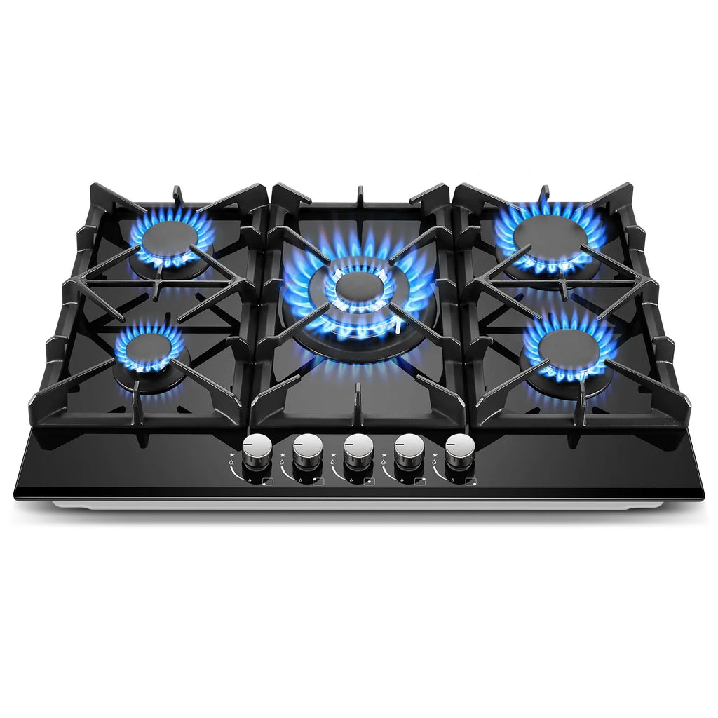 Amzgachfktch Gas Cooktop 30 Inch 5 Burners Stove Top Built-in NG/LPG Convertible with Thermocouple Protection