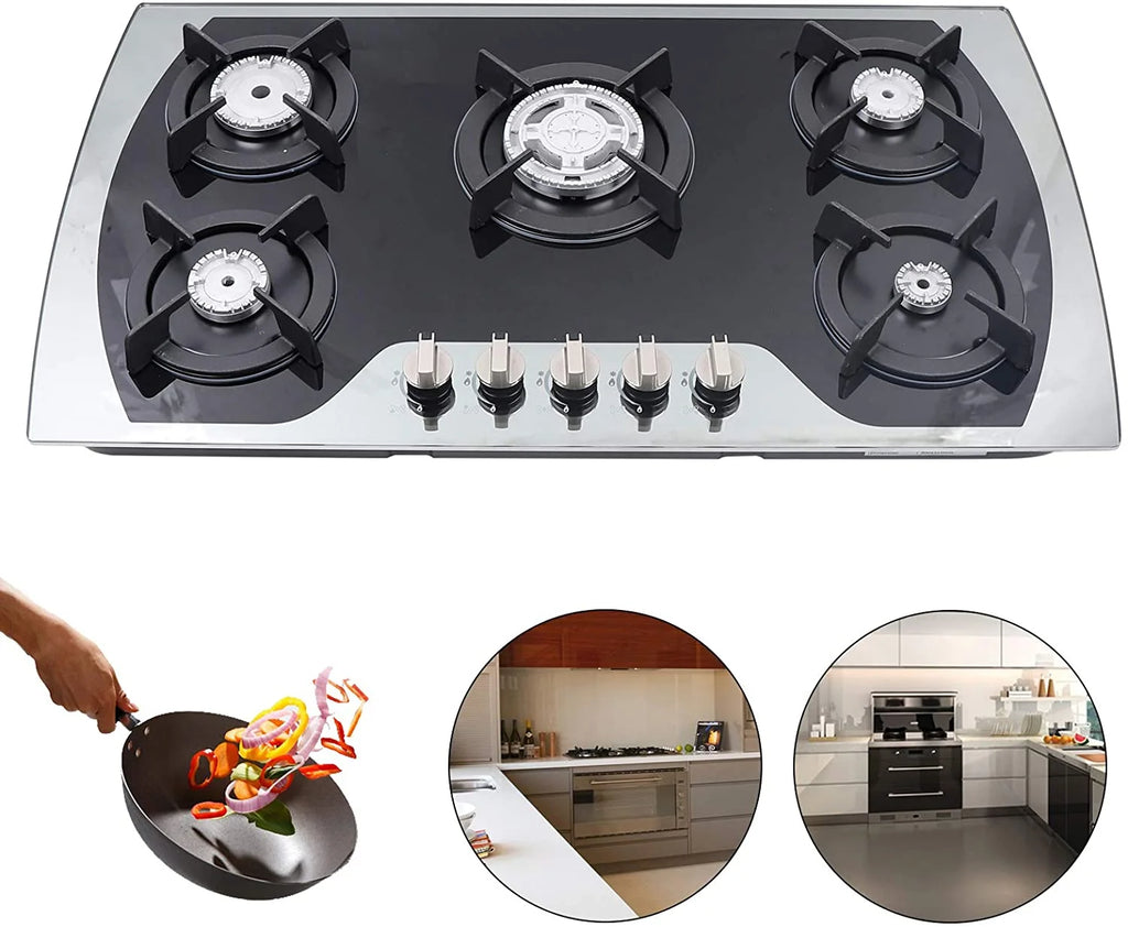 ANQIDI LPG/NG Gas Cooktop 5 Burners Gas Hobs Built-in Automatic Pulse Ignition Gas Stove Kitchen Cooker (35.4")