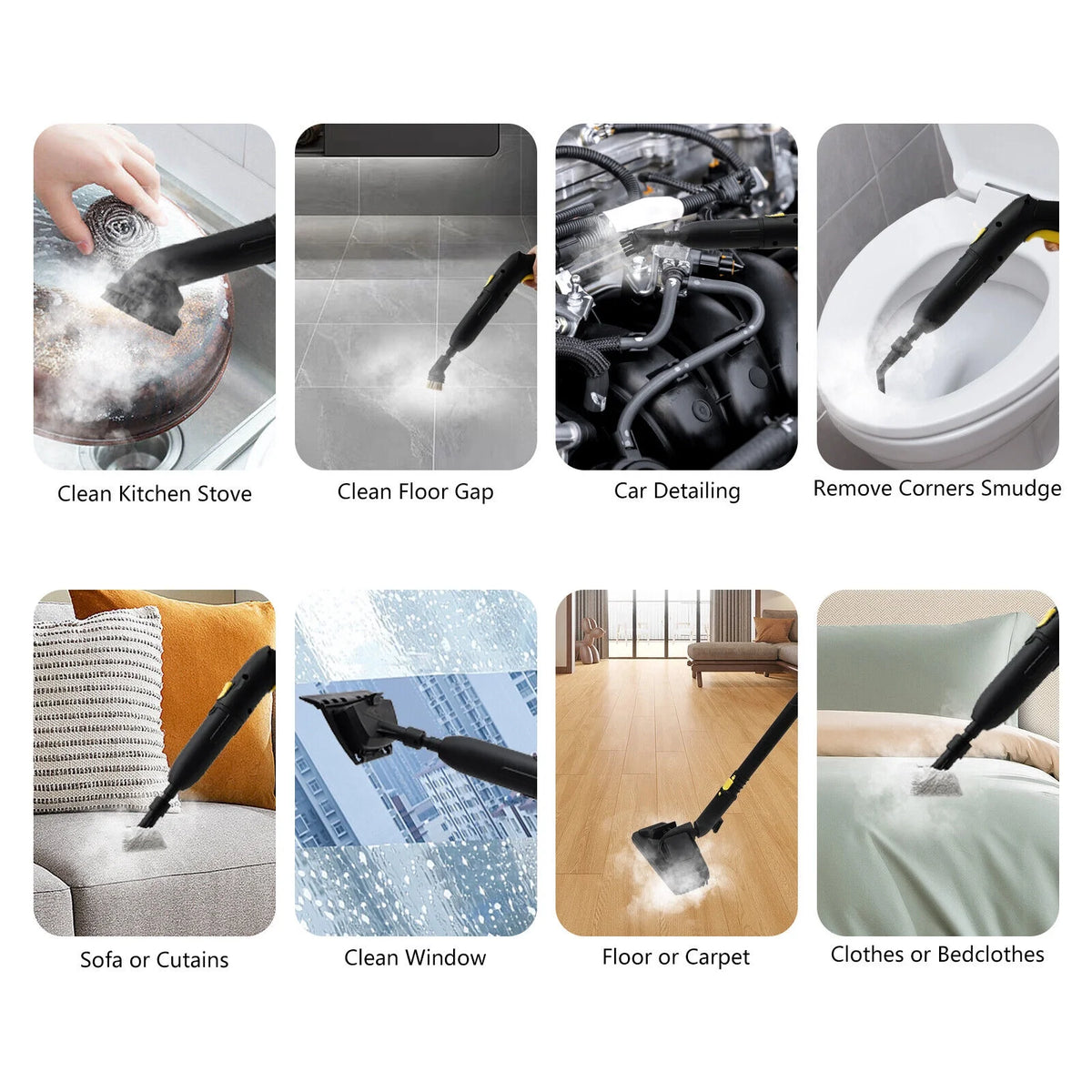 2000W 1.8L/60.87oz High-Pressure Steam Cleaner Multipurpose Handheld Steam Cleaner Portable Yellow 5 Bar/72.5PSI