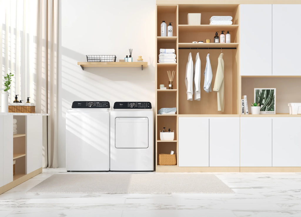 MIDEA 4.5 Cu Ft Smart Top Load Wave-Impeller Washing Machine with Stainless Steel Tub, White