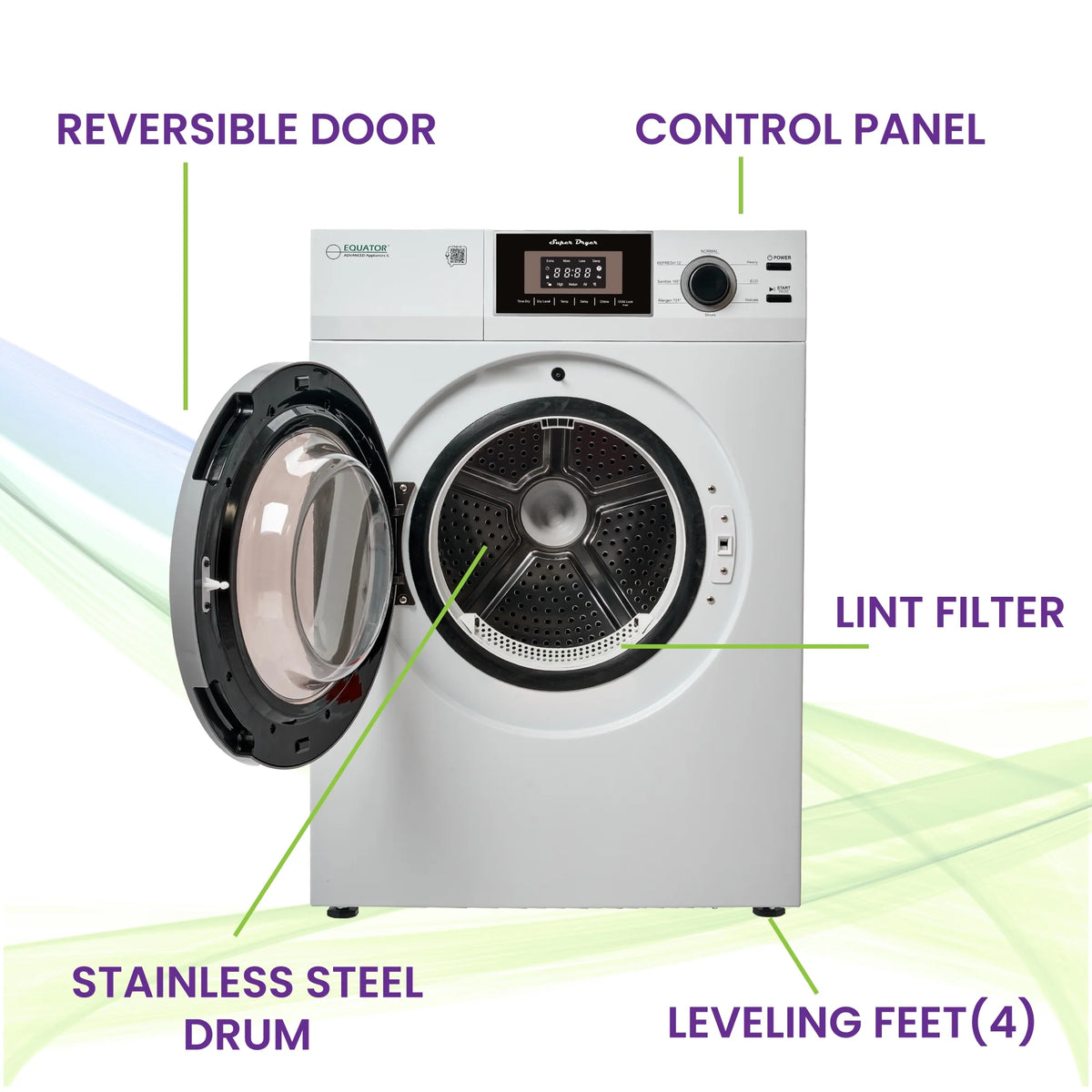 Equator Compact 24 in Vented Dryer 3.1cf/13lb SENSOR Sanitize Shoes 110V/1500W