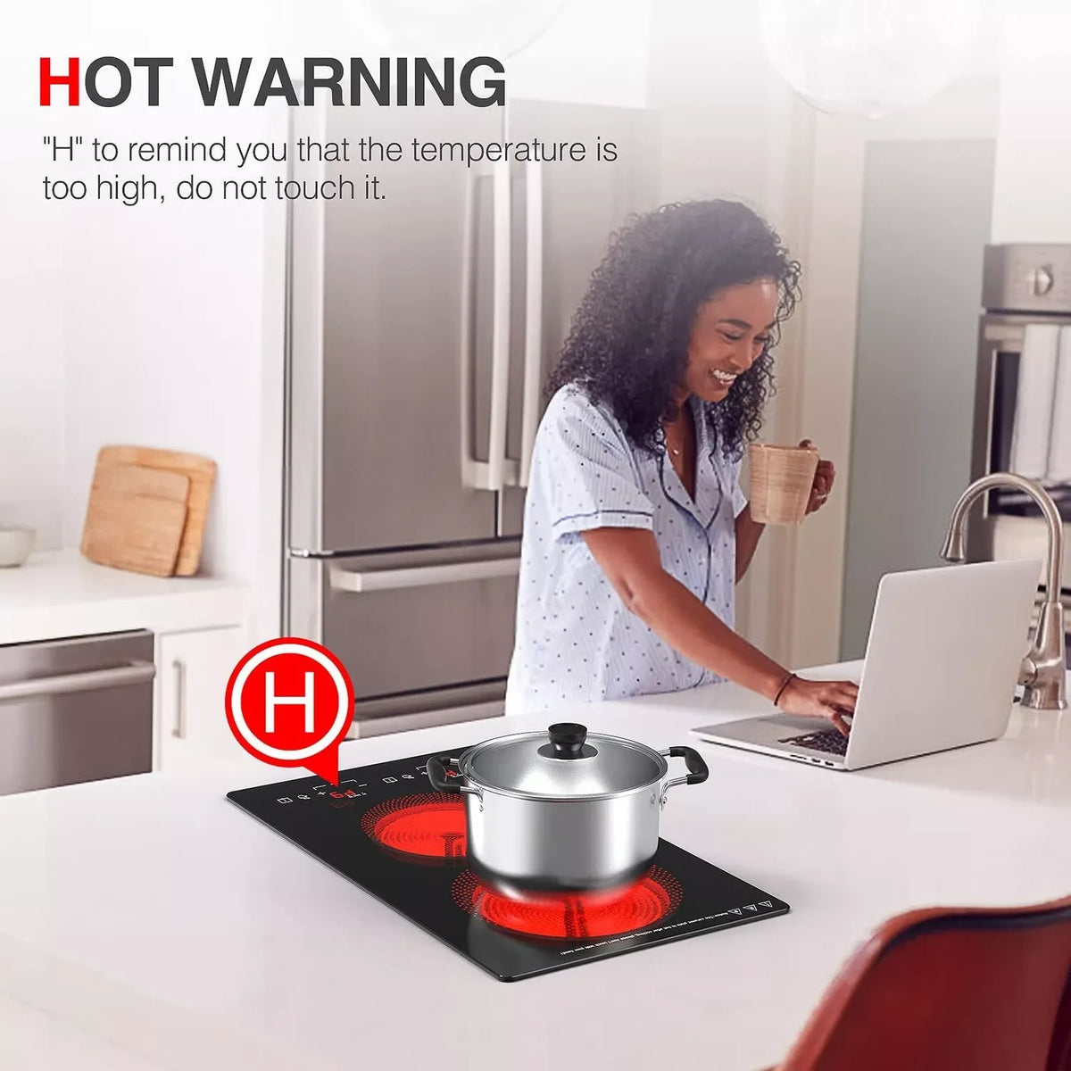 iMeshbean 12inch Electric Ceramic Cooktop 220V 3000W Electric Induction Cooktop 2 Burners Stove Top Built-In/Integrated Touch Control