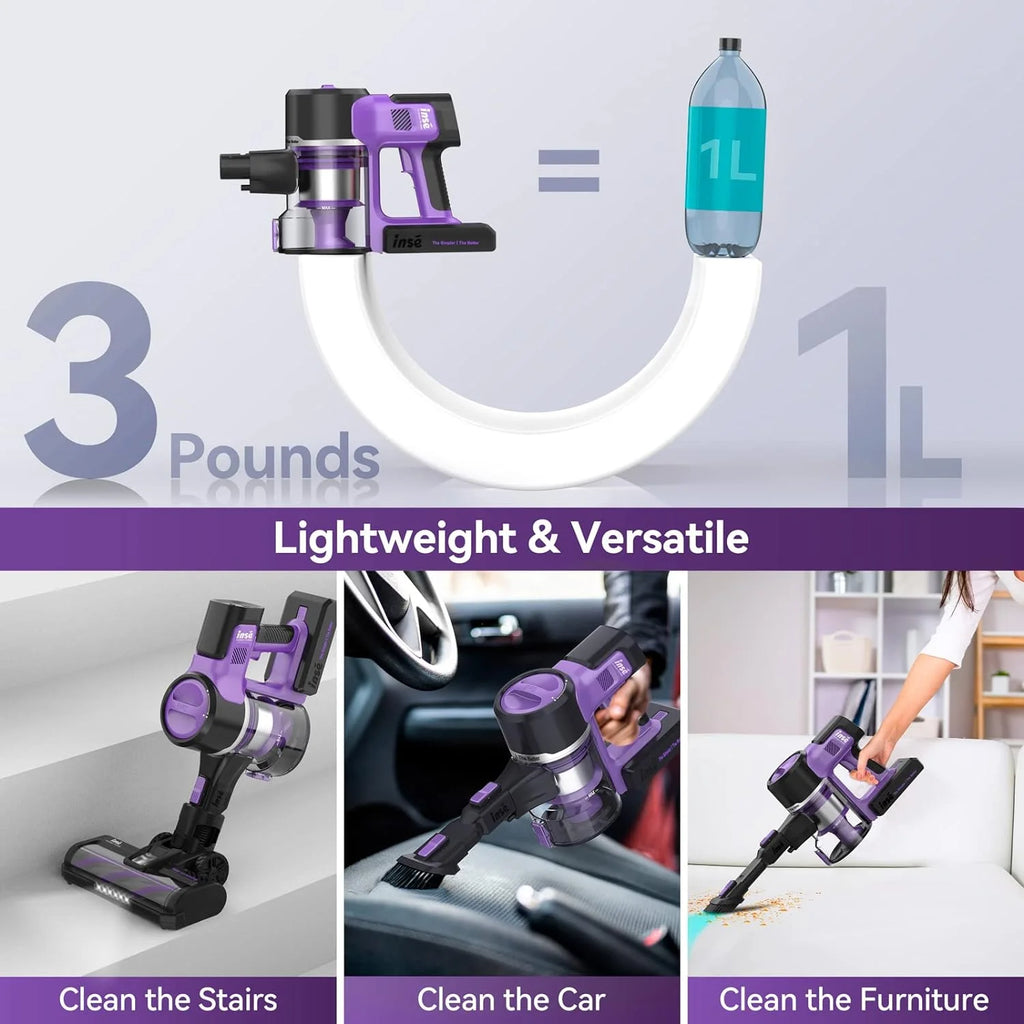 INSE Cordless Vacuum Cleaner, 6-in-1 Stick Vacuum with 26Kpa 350W Suction, Max 50 Min Runtime Rechargeable Vacuum Cleaners for Hard Floor Pet Hair