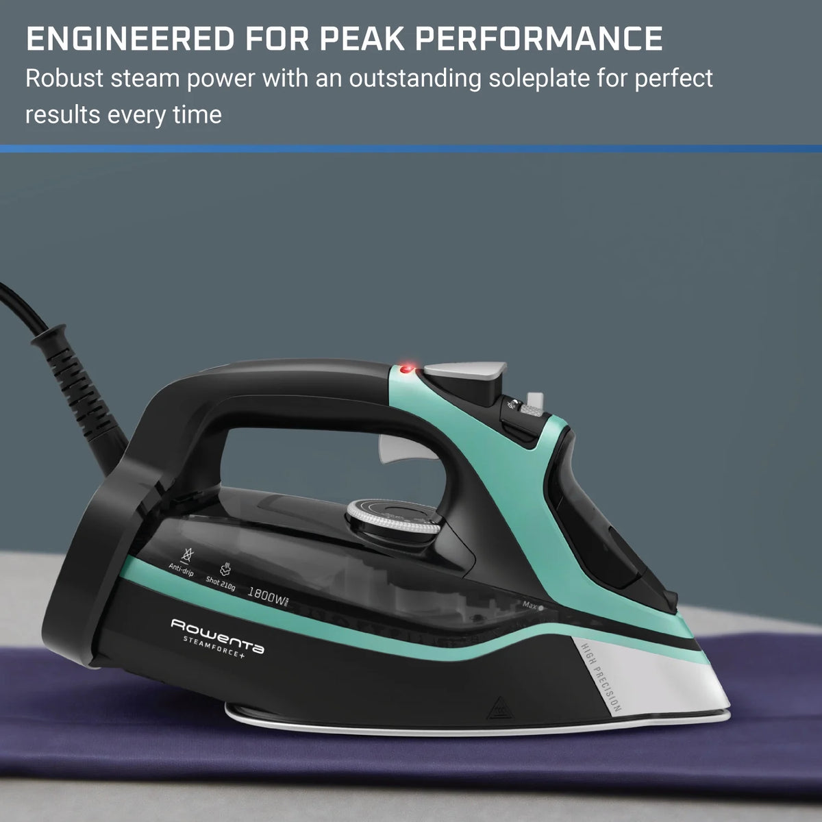 Rowenta Steam Force+ Iron for Clothes, Stainless Steel Soleplate, 1850 Watts, 400 Microsteam Holes, Garment Steamer, Black & Blue, DW9440U1