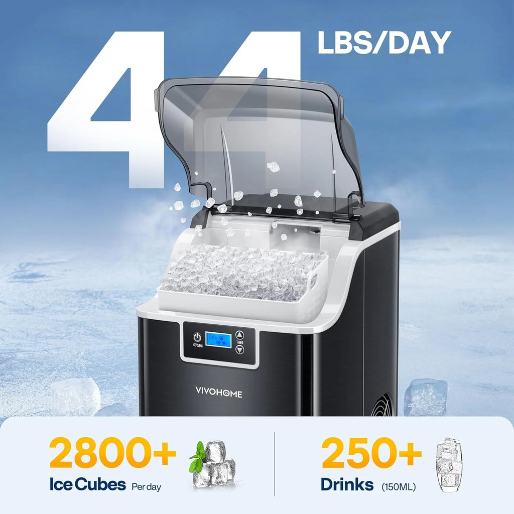 SPECSTAR Nugget Ice Maker Machine, Countertop Ice Maker with Hand Scoop 10 Ice Bags and Self Cleaning Function 44lbs/Day, Silver