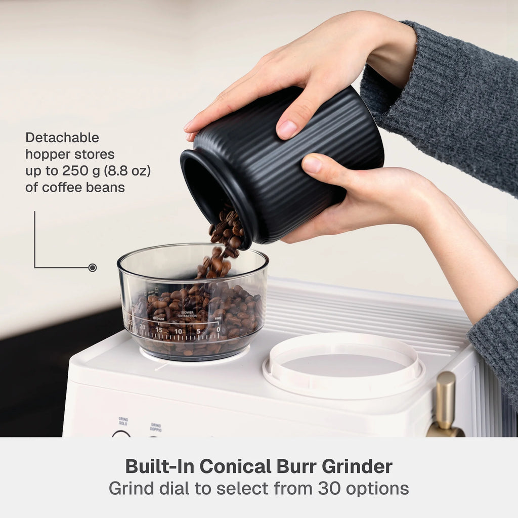Thyme & Table Barista Grade Espresso Machine with 15-Bar Pressure, Conical Burr Grinder and Steam Wand, Sand White