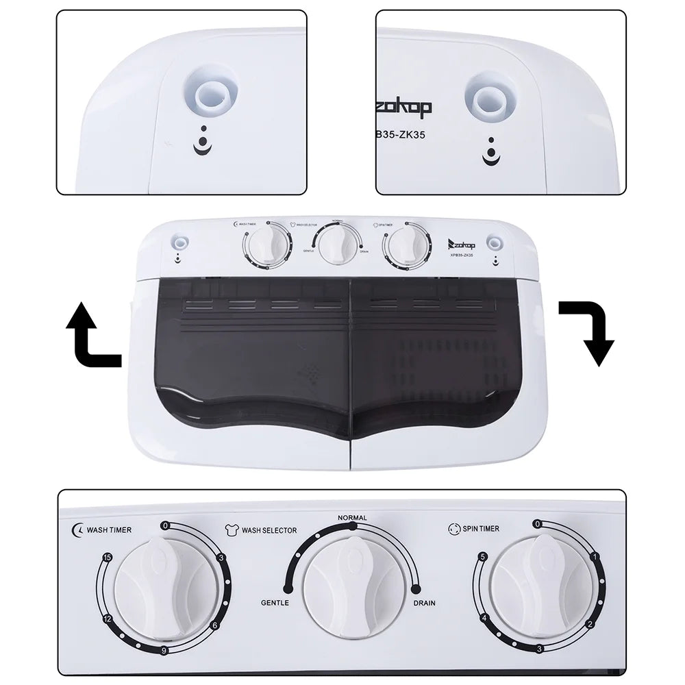 Compact Portable Washing Machine,Mini Compact Twin Tub with Built-in Drain Pump Washer 14.3Lbs Semi-automatic Spinner