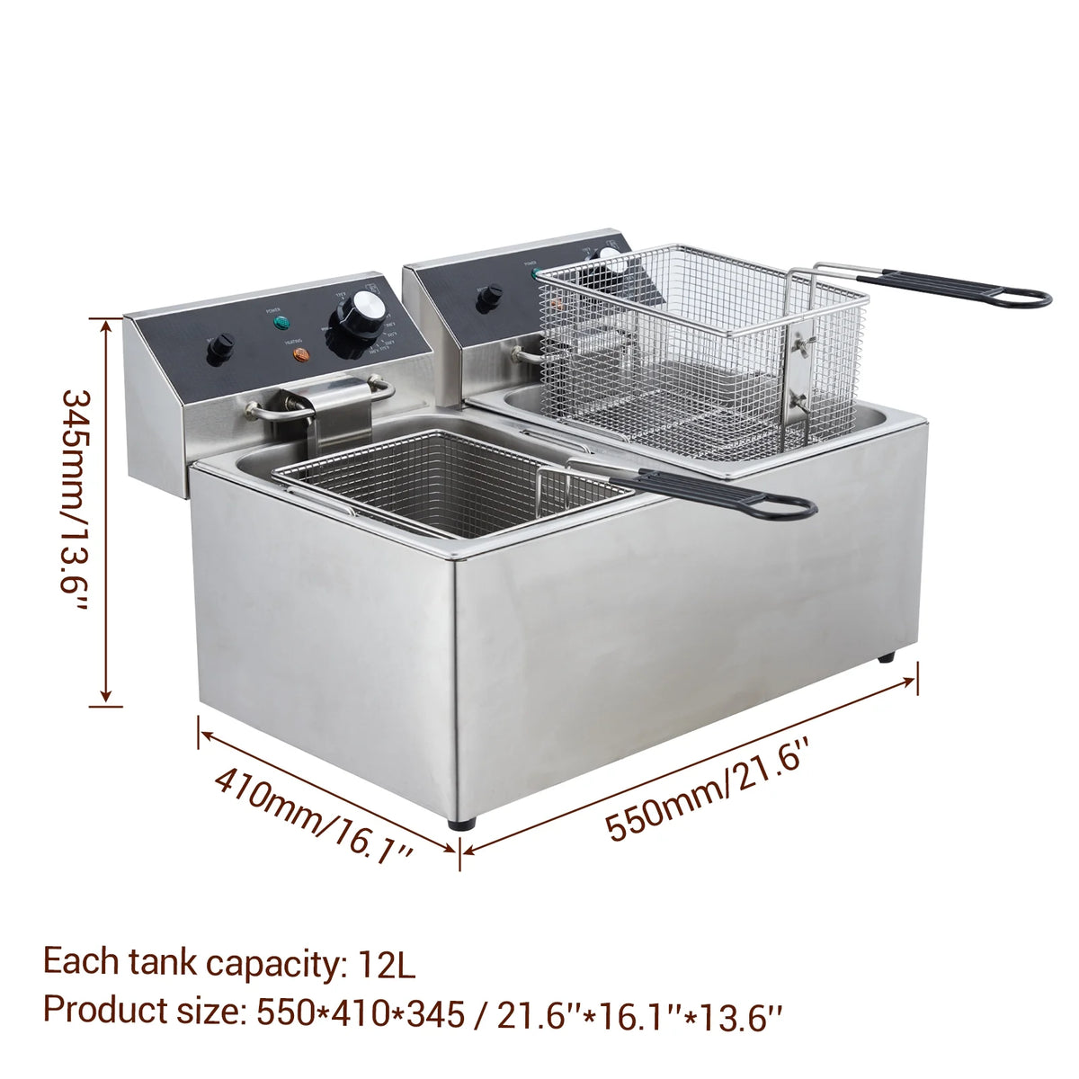 Electric Deep Fryer,Tank Stainless Steel Deep Fryer, Temperature Control, Countertop Fryer for Home Kitchen and Restaurant, 110V