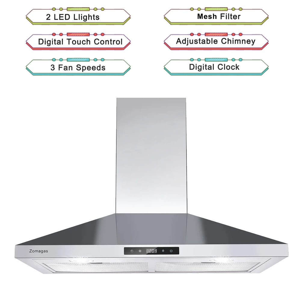 Wall Mount Range Hood 30 inch Stainless Steel Stove Hood Ducted Ductless Vent Hood Touch Control