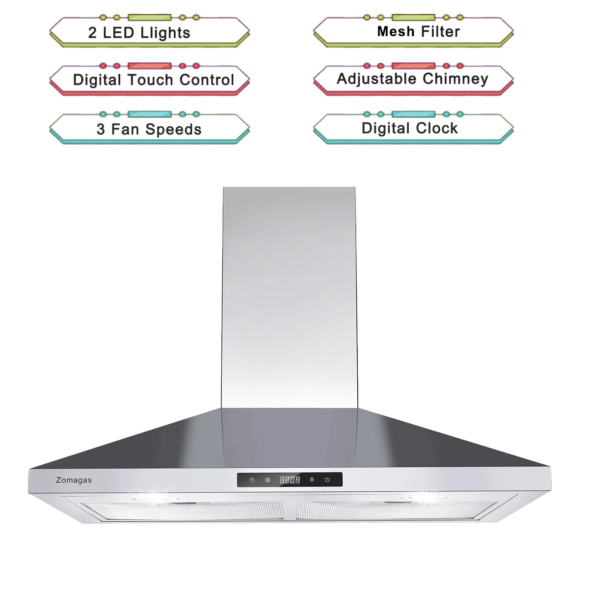 Wall Mount Range Hood 30 inch Stainless Steel Stove Hood Ducted Ductless Vent Hood Touch Control