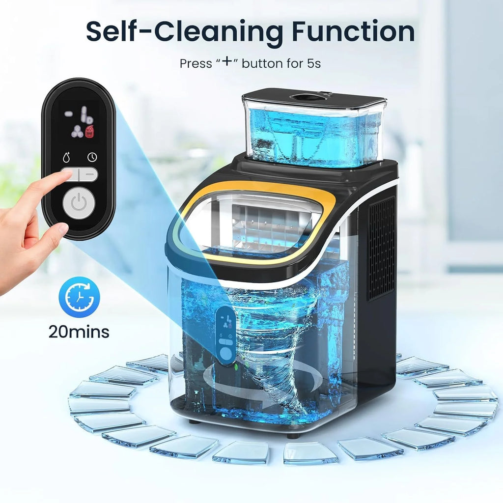Auseo 45lbs/24H Ice Maker Countertop, 1.5+0.5L Large Water Tank, Cube Ice, Self-Cleaning,  24H Timer, Customizable Ice Making Time, Black