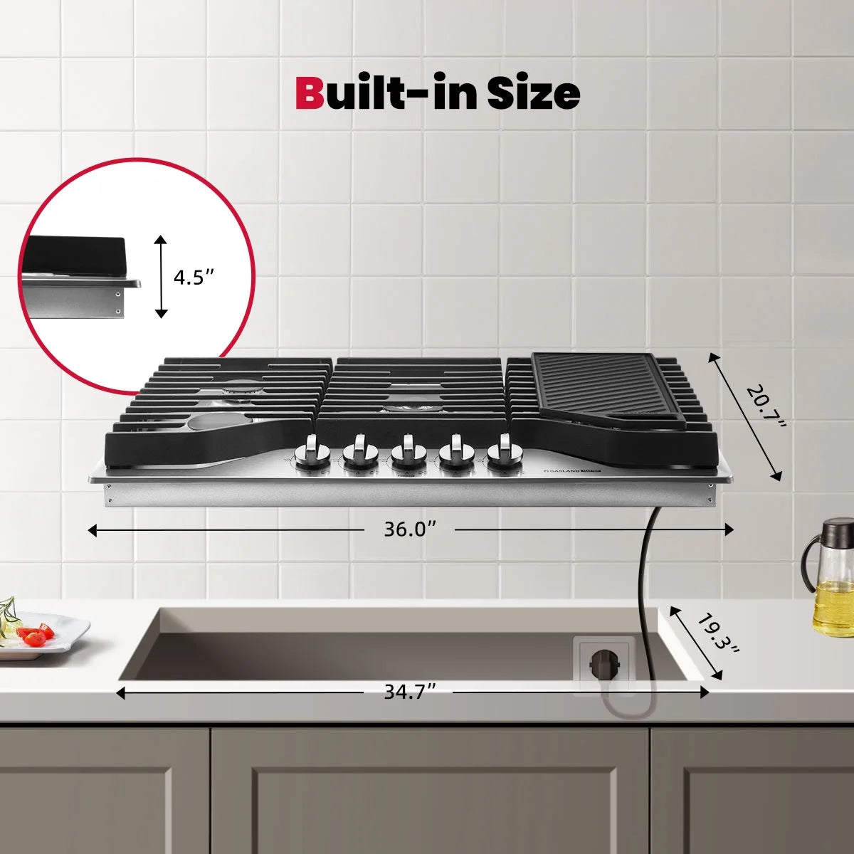 GASLAND Master Series 36 Inch Gas Cooktop with Griddle PRO GH3905SS1FC with 5 Burners,CSA certified,120V Plug-in, NG/LPG Convertible
