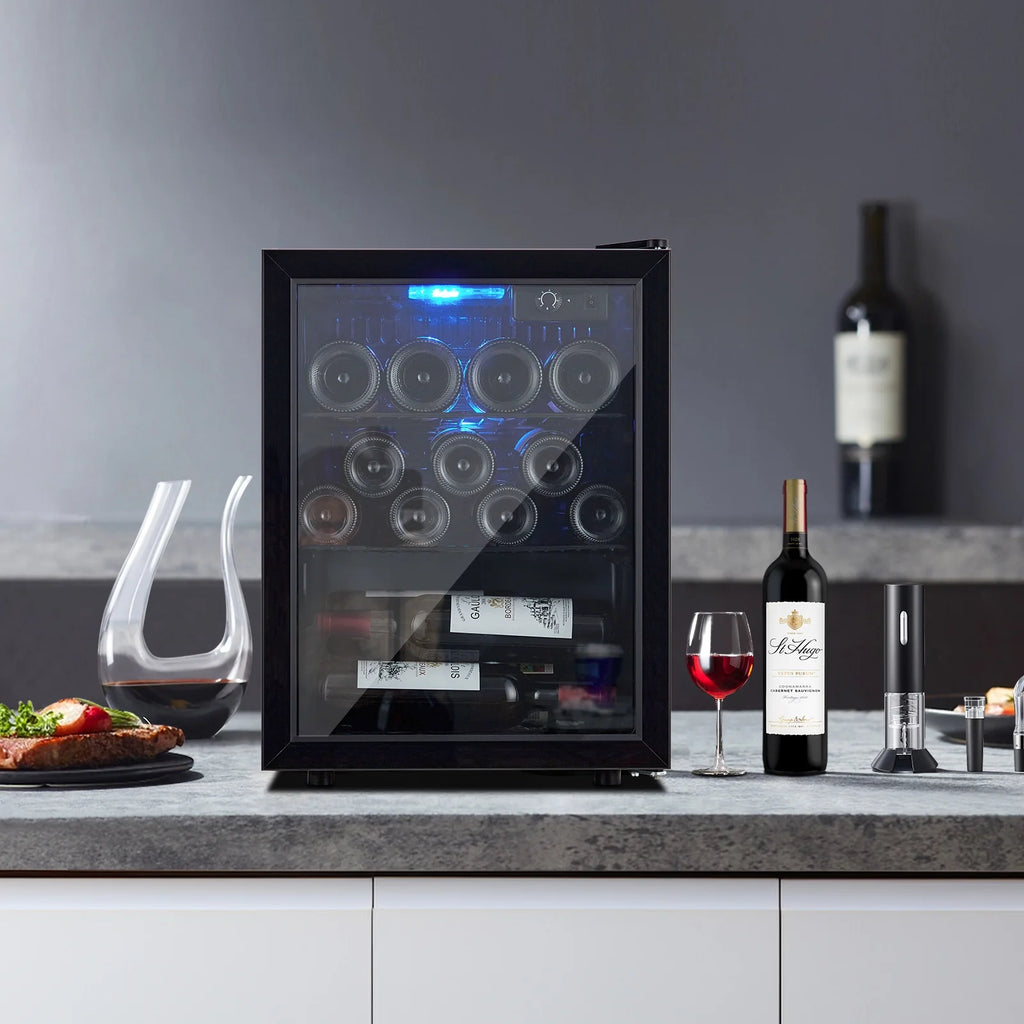 Wine Cooler,Beverage Refrigerator Cooler,Freestanding Wine Cooler Refrigerator with Triple Pane Clear Glass Door,Mini Fridge Countertop Drink Cooler for Home Office,Temperature Adjustment Range 40~61?��