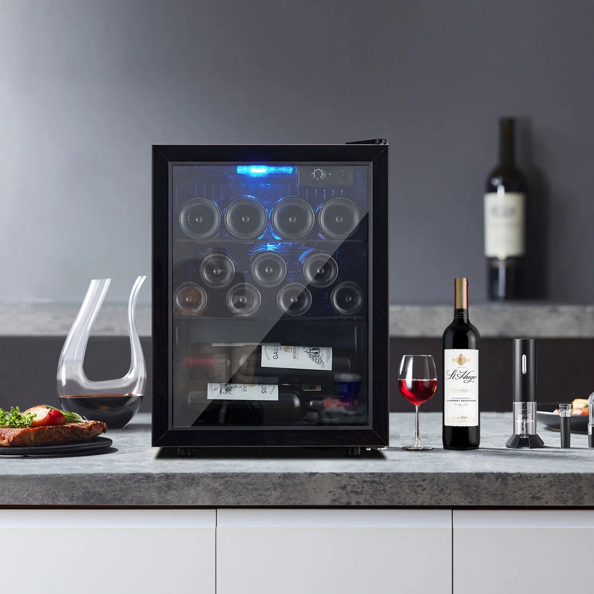 Wine Cooler,Beverage Refrigerator Cooler,Freestanding Wine Cooler Refrigerator with Triple Pane Clear Glass Door,Mini Fridge Countertop Drink Cooler for Home Office,Temperature Adjustment Range 40~61?��