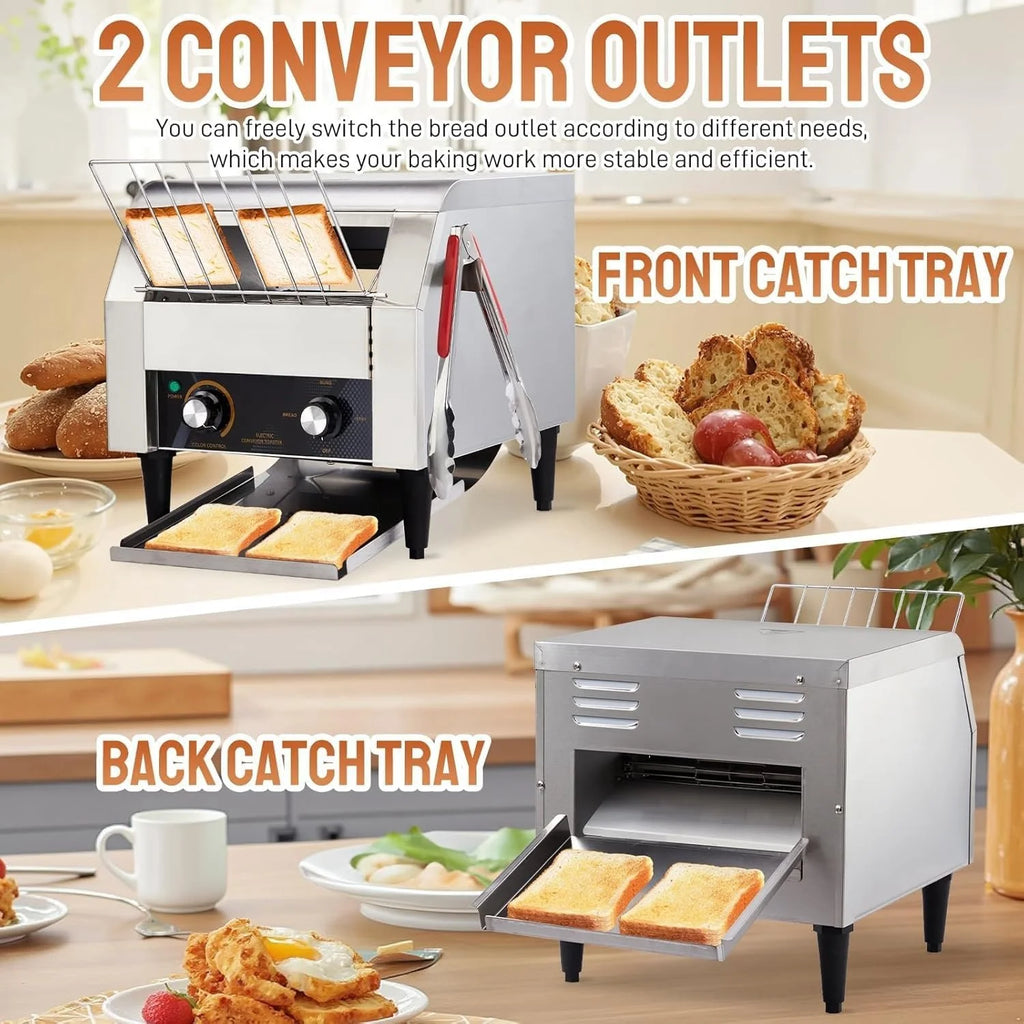Ktaxon Commercial Conveyor Toaster, 150 Slices/Hour, 1300W, Front/Rear Outlet, Silver