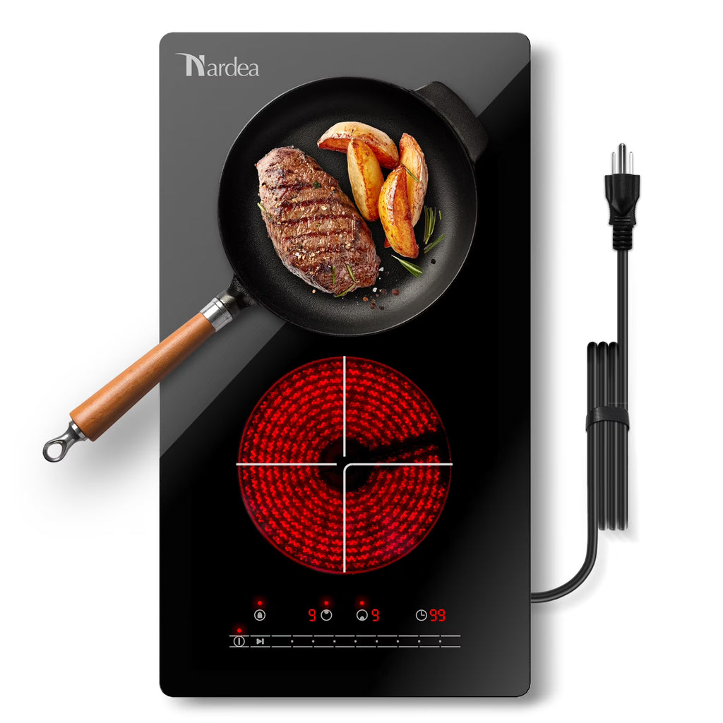 Double Burner Electric Cooktop Hot Plates for Cooking, 110V Plug in Portable Electric Stove Top, 12 Inch Countertop & Built -in Radiant Ceramic Glass Cooktop with Slide Control, 2000W