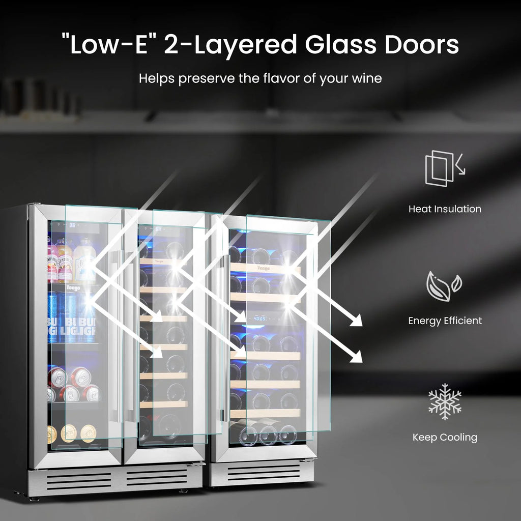 Yeego 30" Wine and Beverage Refrigerator,Two 15" Wine and Beverage Cooler Under Counter or Freestanding, Hold 33 Bottles and 80 Cans(Two Pack)