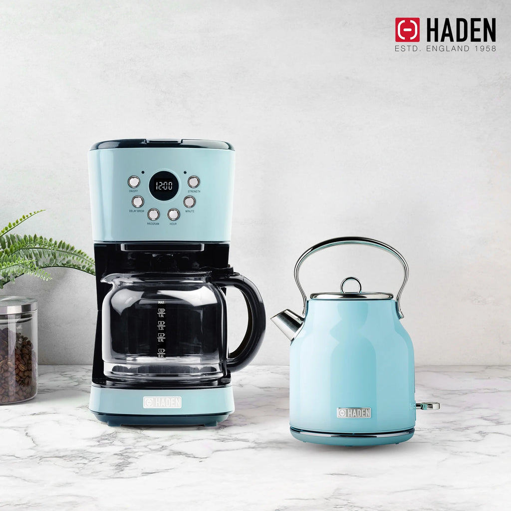 Haden Coffee Maker & Heritage 1.7 Liter Electric Kettle, Black & Chrome