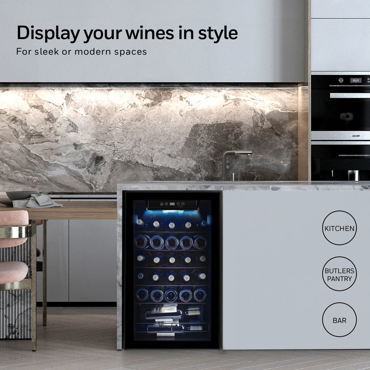 Honeywell 34 Bottle Compressor Wine Cooler, Large Freestanding Wine Cellar for Red, White, Champagne, Digital Temperature Control, Stainless Steel