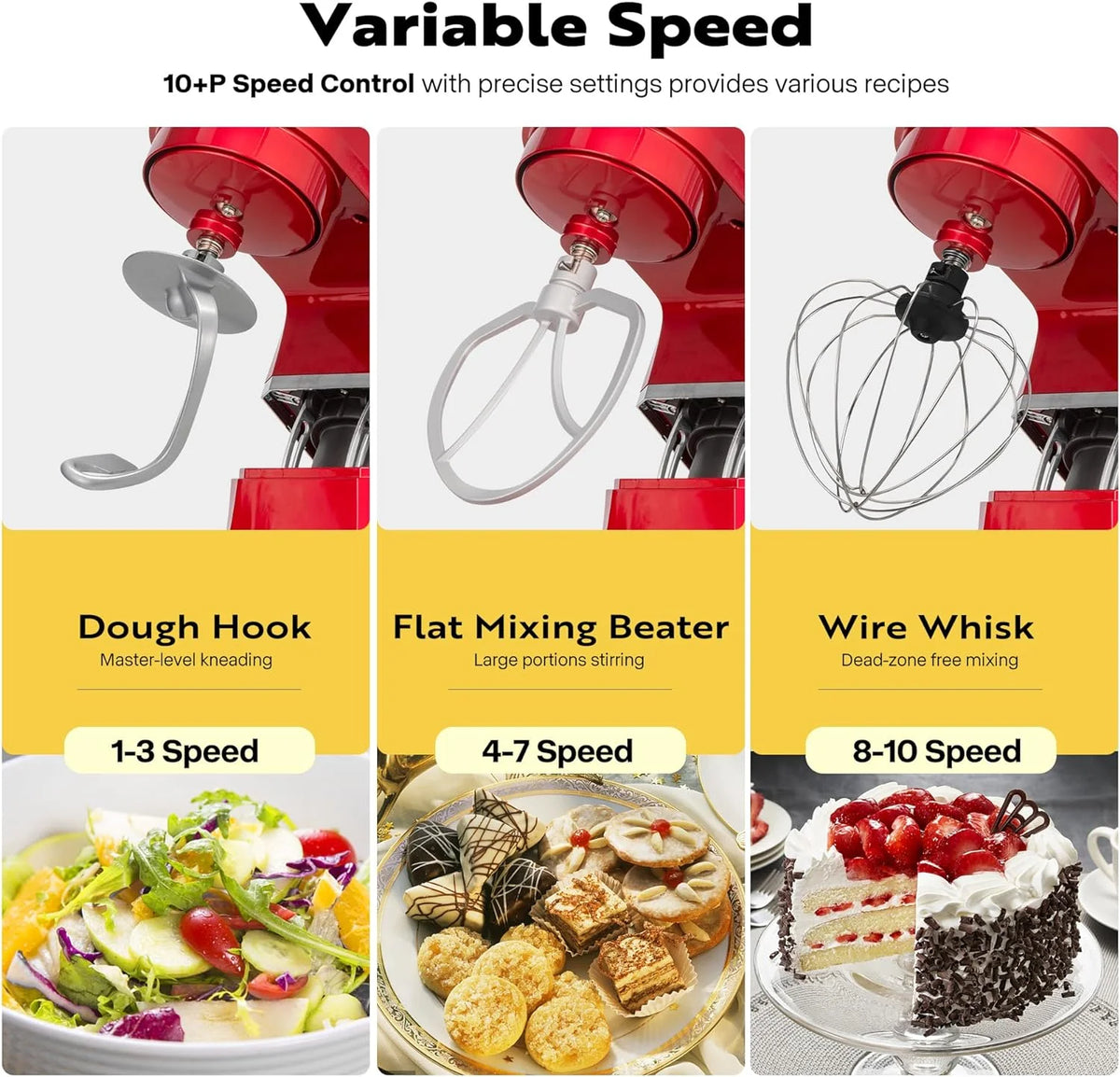 SPECSTAR 6 in 1 Multifunctional Stand Mixer with 8.5 Quart Stainless Steel Bowl, 660W 10 Speed Tilt-Head, Silver