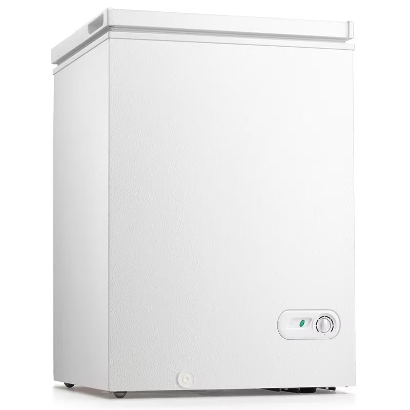 KNDKO 3.5cu.ft Compact Chest Freezer, Mini Freezer with Adjustable Temperature, 2 Removable Baskets, Top Open Door, Energy Saving, Black