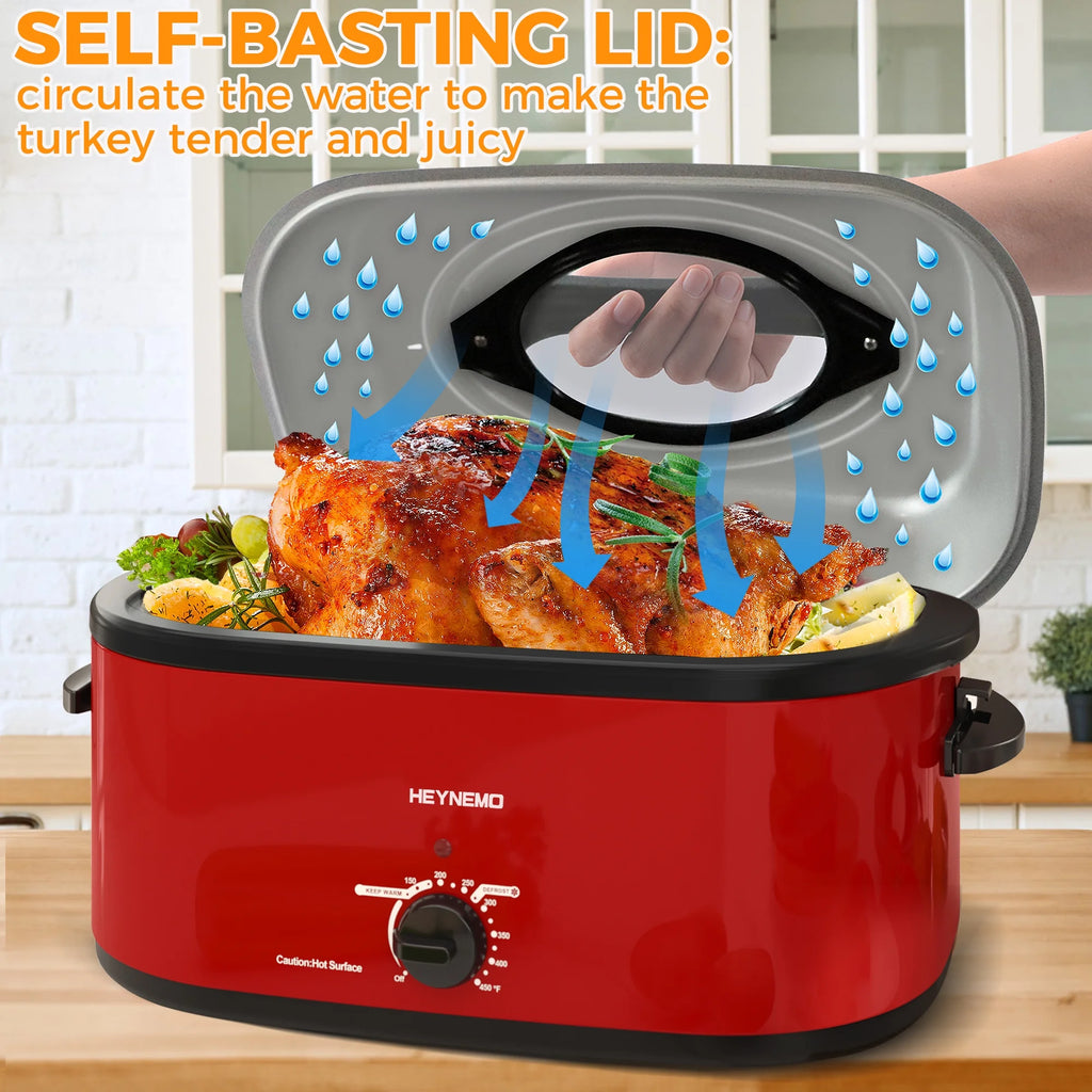 Superjoe 26QT Electric Roaster Oven, Stainless Steel, Self-Basting Lid Removable Insert Pot, Black