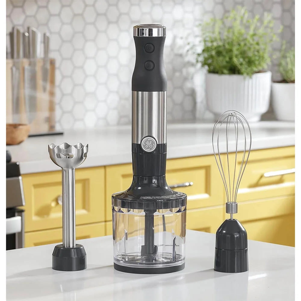 GE 500-Watt Immersion Blender with Accessories and Stainless Steel Attachments, Stainless Steel