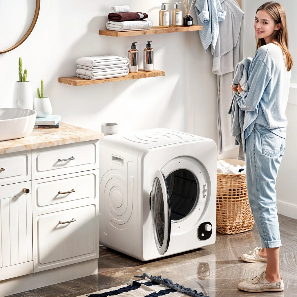HOMCOM 120V Portable Clothes Dryer, 1300W Compact Laundry Front Load Tumble Dryer Machine 3.3  Cu. Ft. with Stainless Steel Tub, White