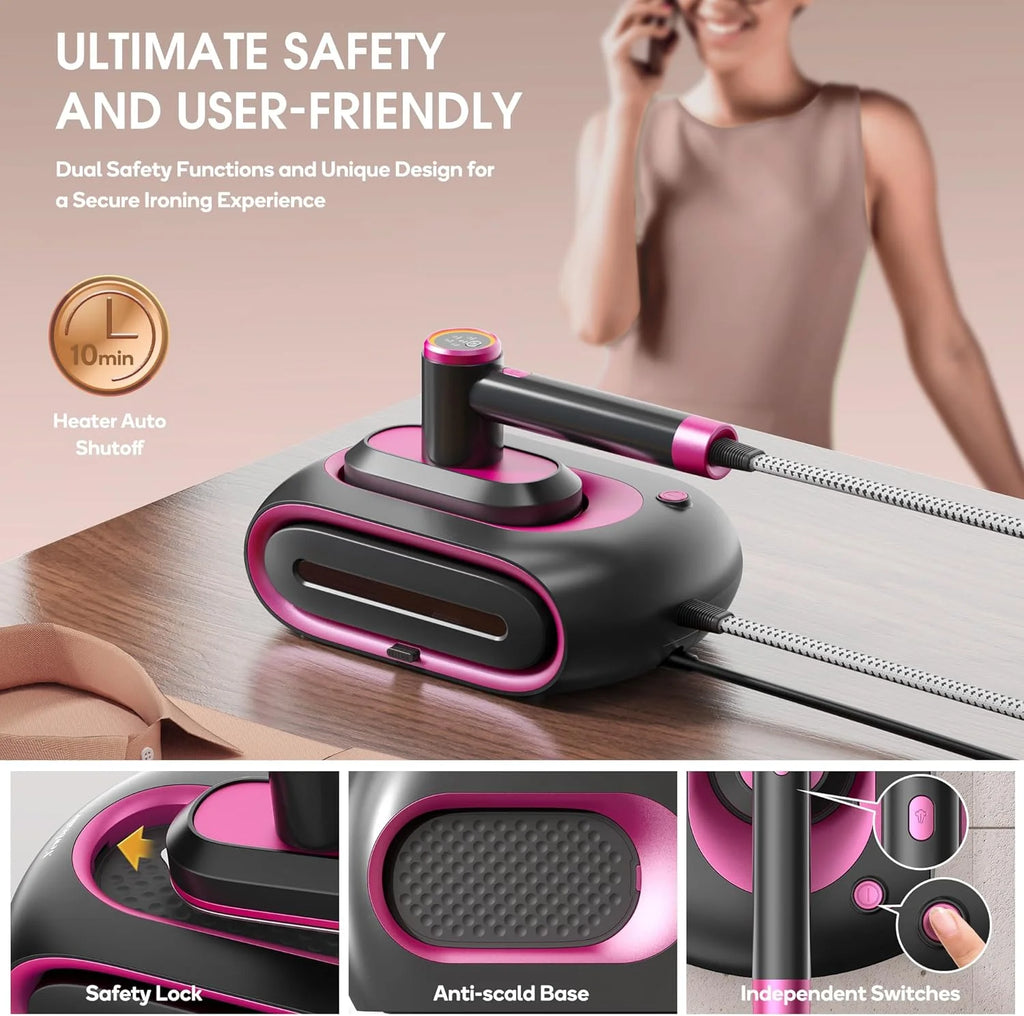 Newbealer Steamer for Clothes,2-in-1 1550W Turbocharged Garment Steamer & Iron ,3 Levels Smart Control Steaming,1.2L Detachable Tank,Auto Shut-Off,Self-Cleaning,Innovative Storage: Hang or Wall Mount