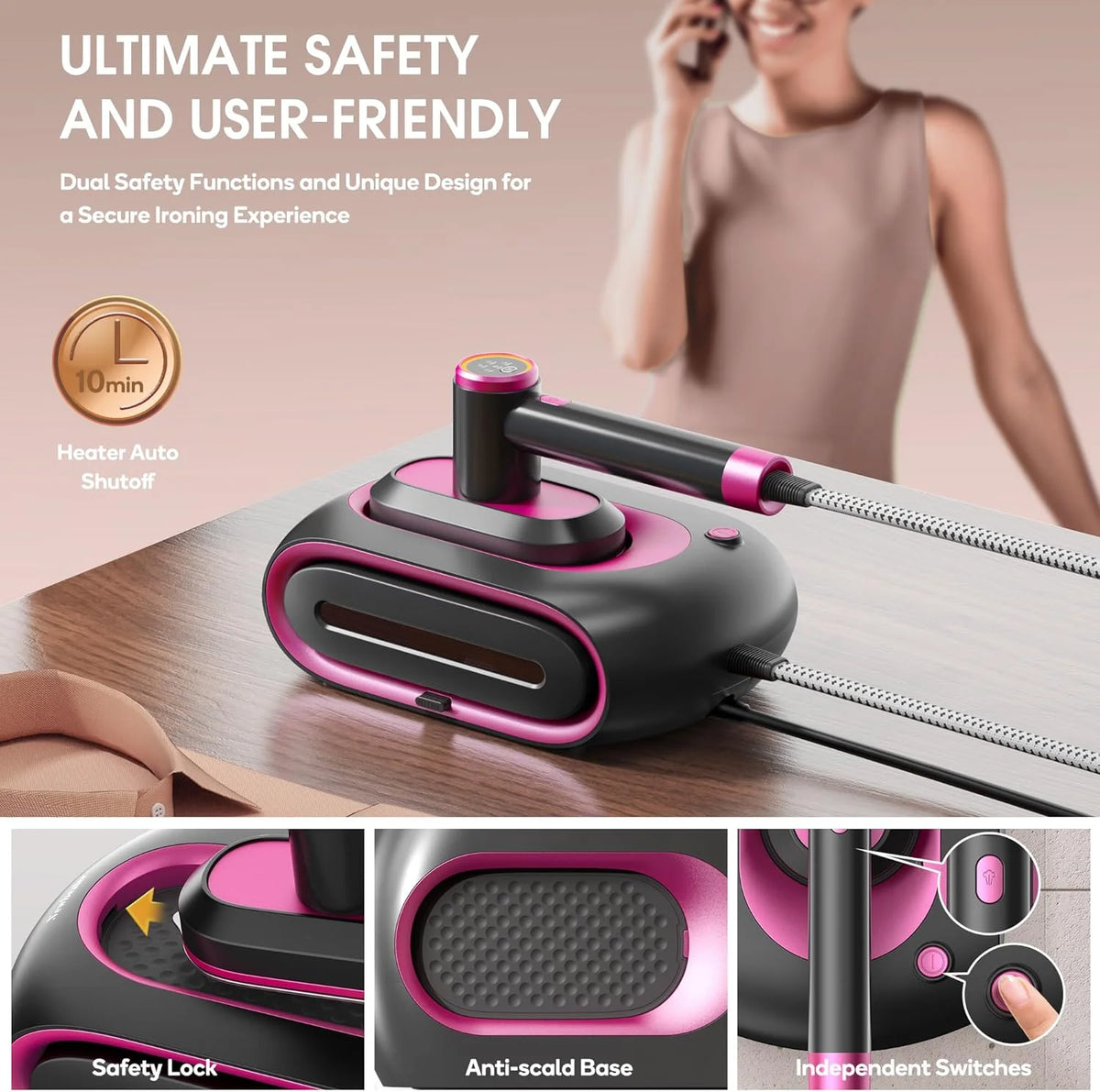 Newbealer Steamer for Clothes,2-in-1 1550W Turbocharged Garment Steamer & Iron ,3 Levels Smart Control Steaming,1.2L Detachable Tank,Auto Shut-Off,Self-Cleaning,Innovative Storage: Hang or Wall Mount