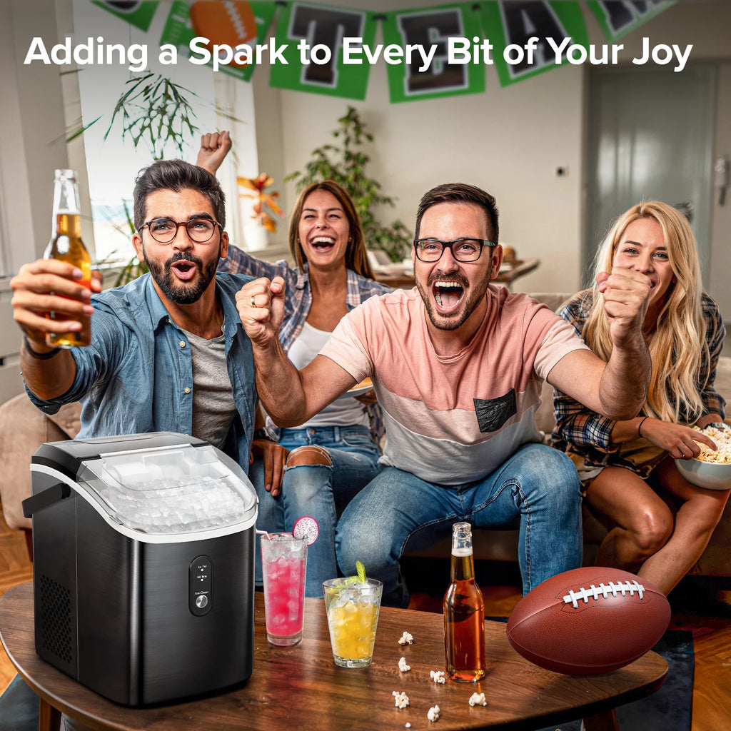 Auseo Nugget Ice Maker Countertop,  Ready in 6 Mins ,35Lbs Each  day with Self-Cleaning,Portable Sonic  Ice Machine  for Home/Office/Bar, Black