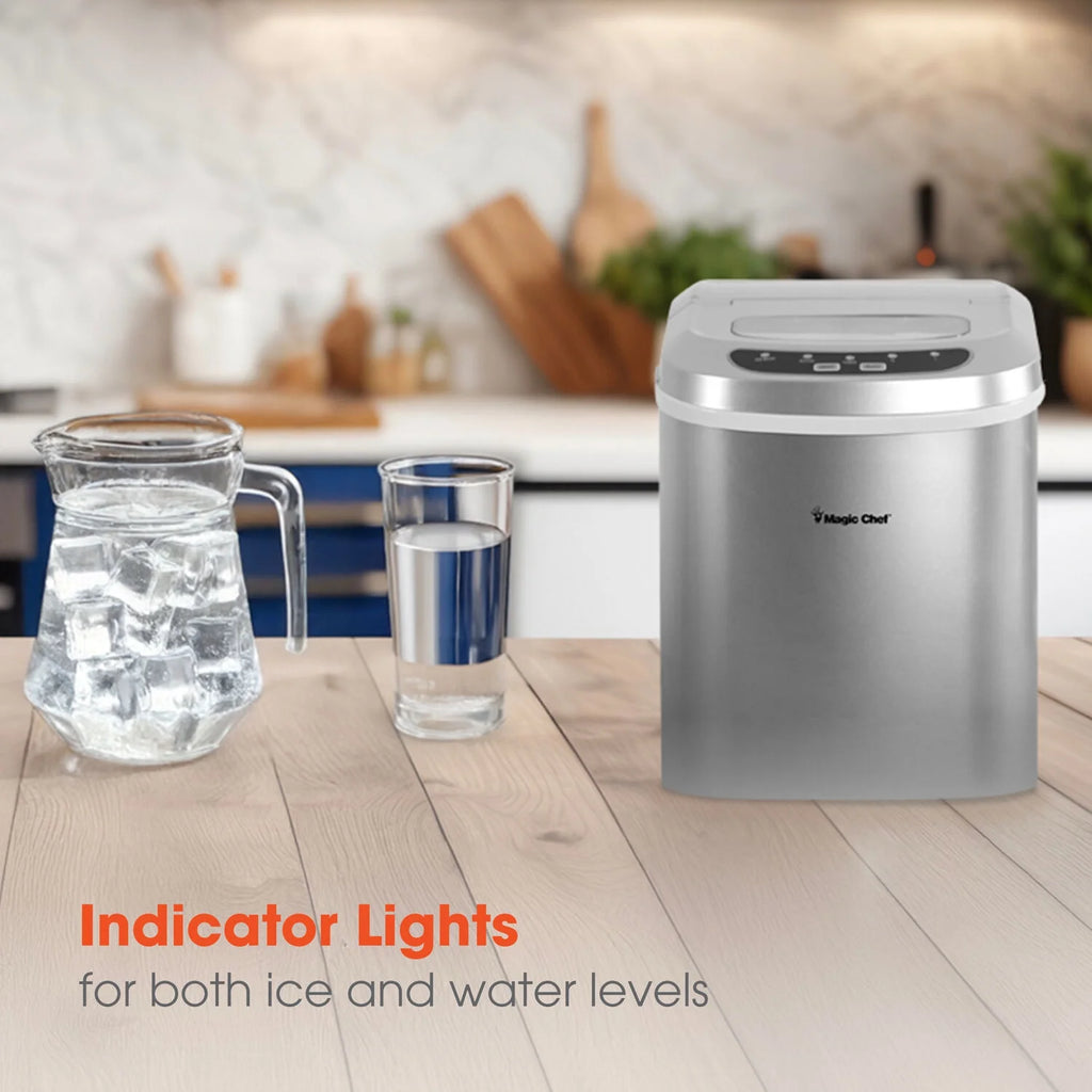Magic Chef Brand - New Model MCIM22SV 27 lb. Capacity Portable Ice Maker (Silver) Bullet Ice Cubes
