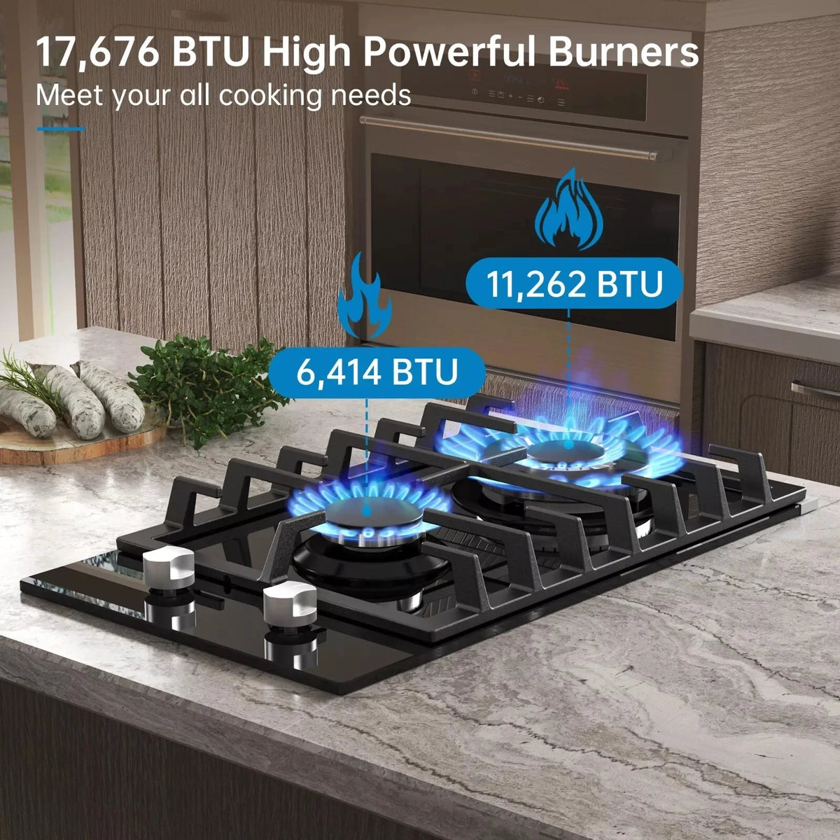 Amzgachfktch 12 Inch Built-in Gas Cooktop with Thermocouple Protection, LPG/NG Dual Fuel