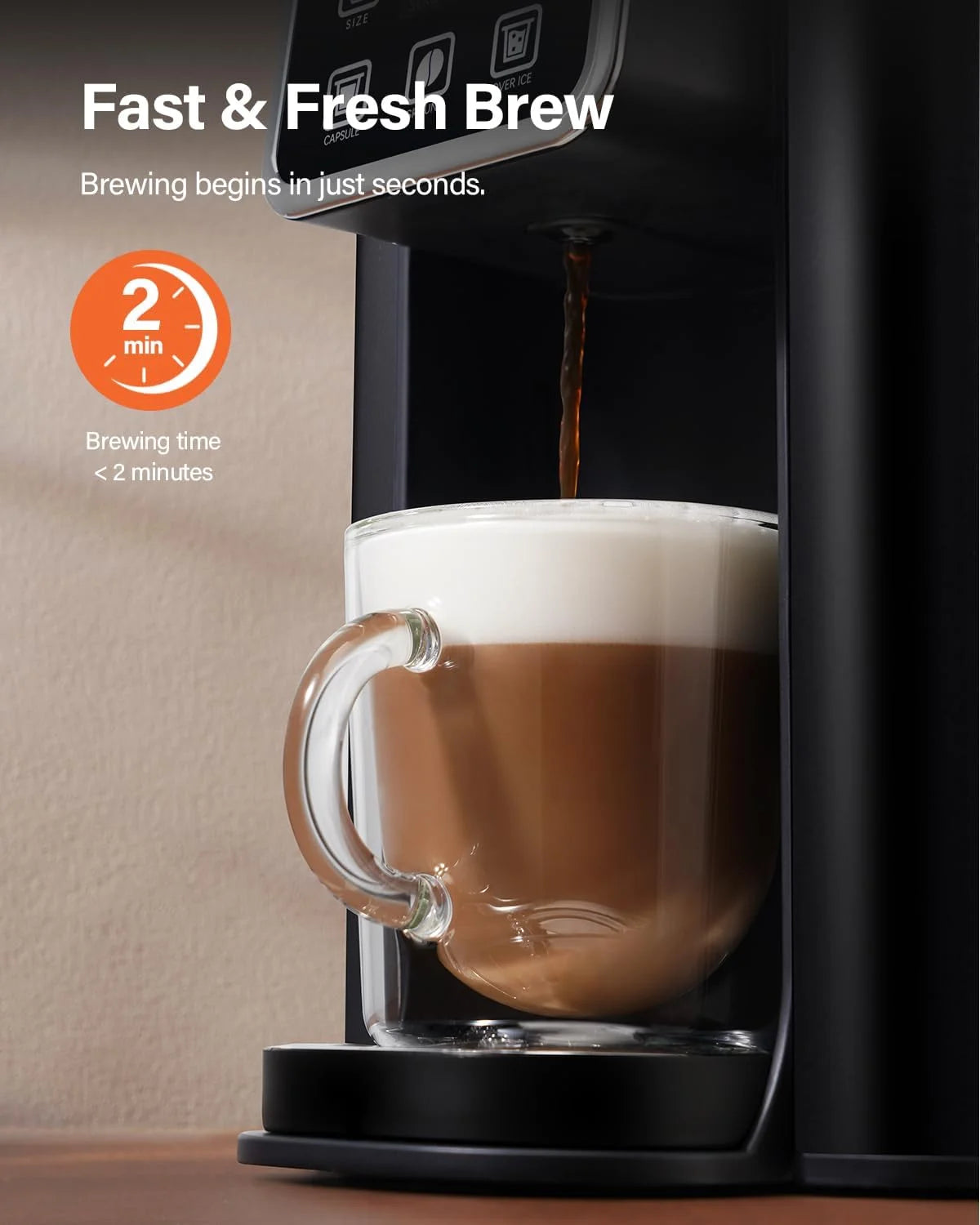 Single Serve Coffee Maker, Hot and Iced Coffee Machine for K-Cup Pods & Ground Coffee, 6 to 14 oz Brew Sizes, 50 oz Removable Water Tank, Bold Brew Setting, Stainless Steel, Black