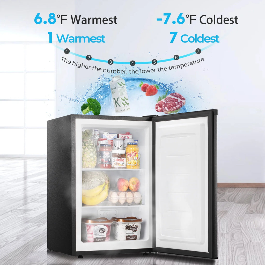 WAA 3.0 Cu.ft Small Freezer, Mini Upright Freezer with Adjustable Thermostat, Removable Shelves, Reversible Single Door, for Bedroom/Home/Dorms/Apartment, Silver