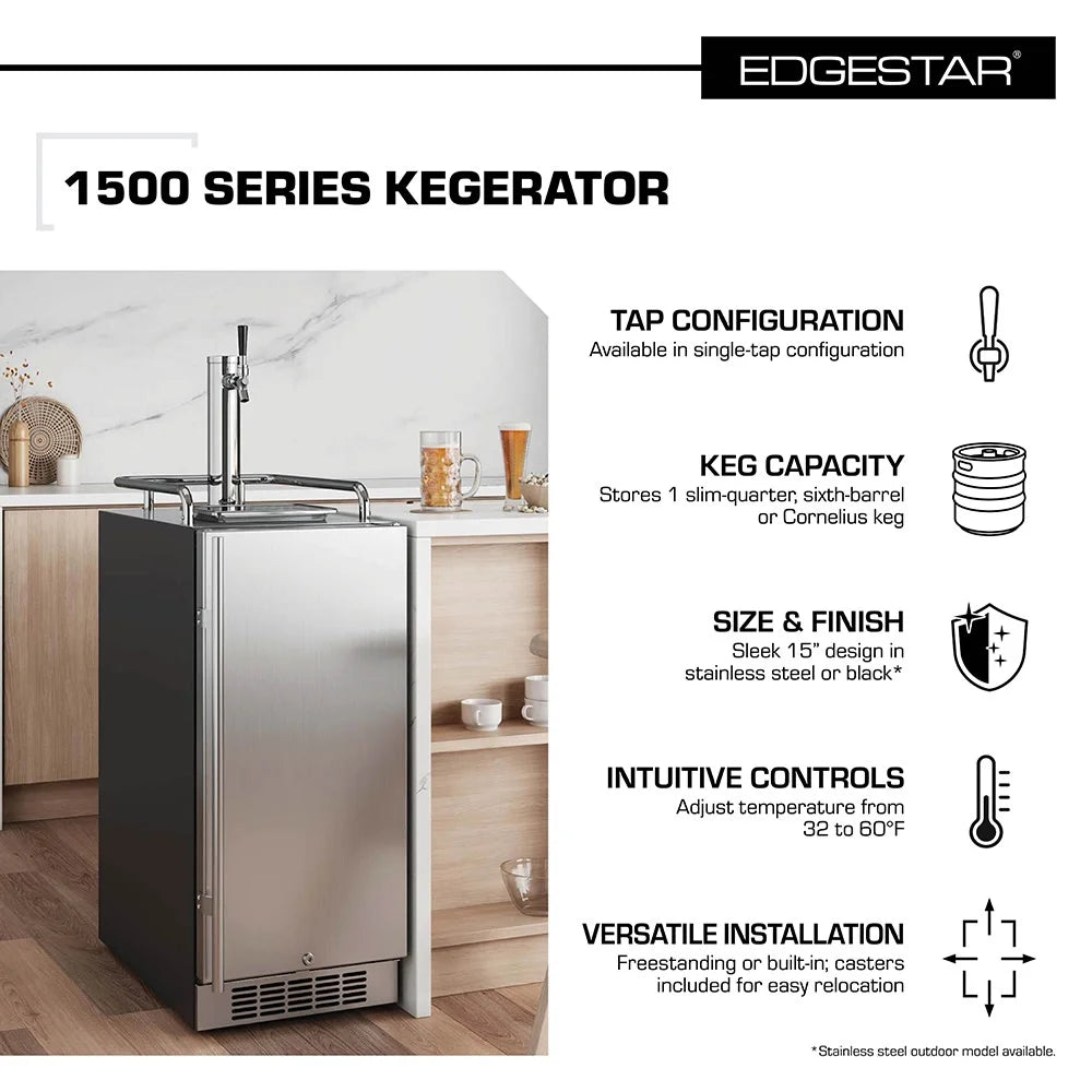 Edgestar Kc1500 15" Wide 1 Tap Kegerator - Stainless Steel